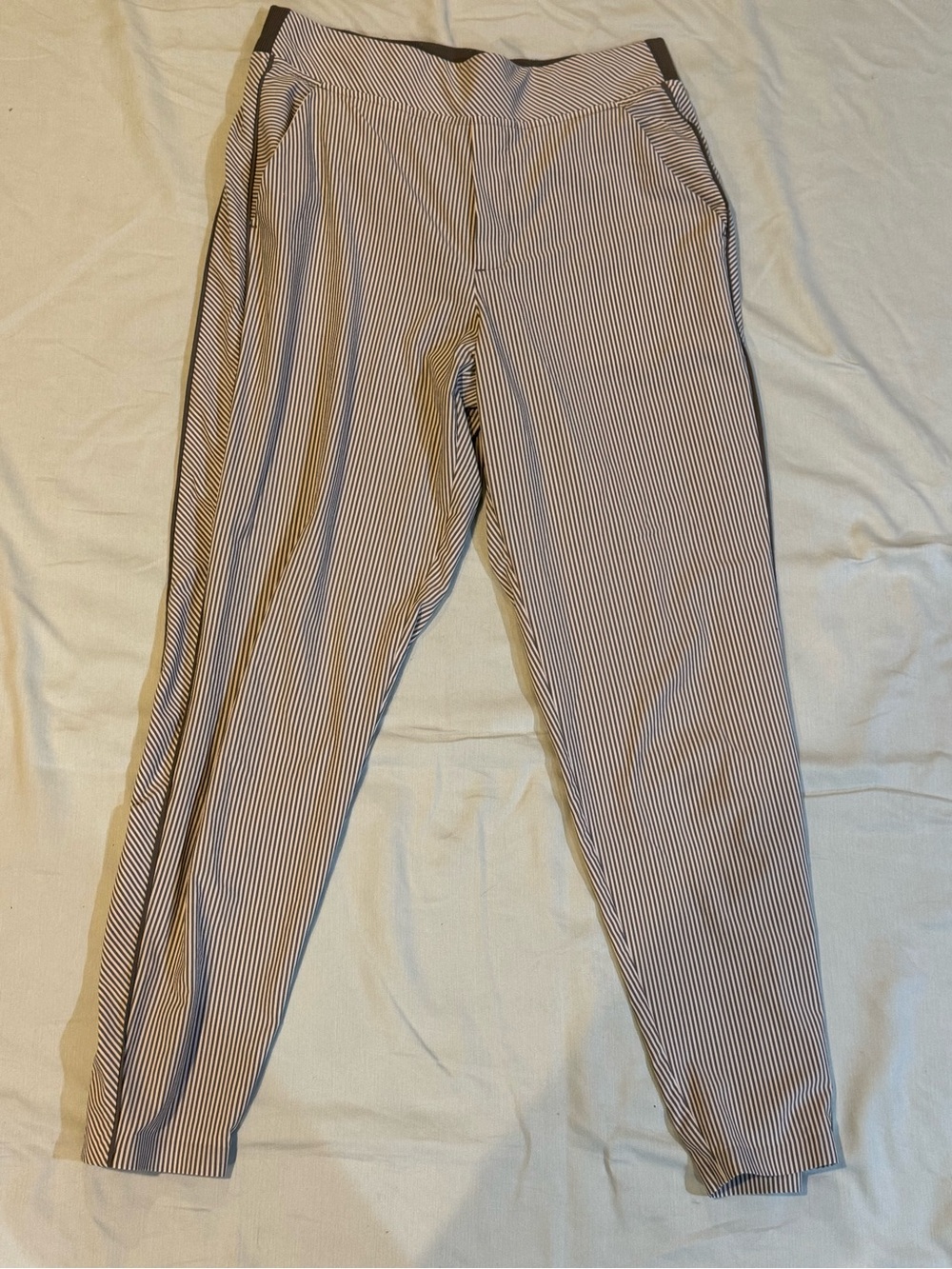 Striped Slim-Fit Pants in Black and White